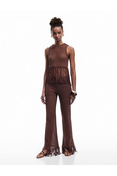 Koton High Waist Tassel Cotton Lined Crochet Pants