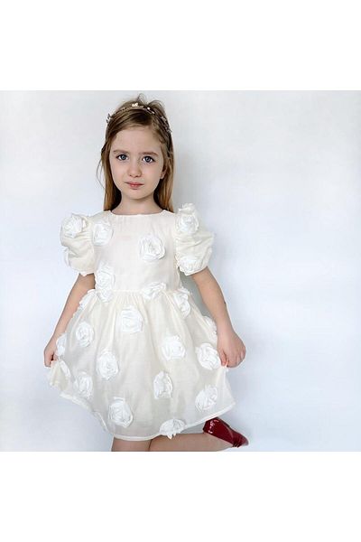 2kids2mom White Rose Detailed Bow Special Occasion Dress |   Party and Birthday Outfit