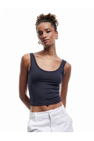 Koton U Neck Slim Fit Sleeveless Basic Crop Blouse