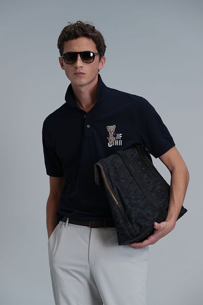 Lufian Men's Polo T-Shirt - Crystal Smart, Navy