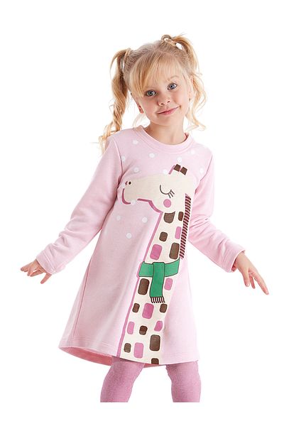 Denokids Giraffe Cooles rosa Winterkleid mit langen Ärmeln für Mädchen