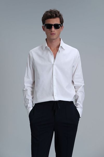 Lufian Cămașă de bază pentru bărbați Emir Comfort Slim Fit White
