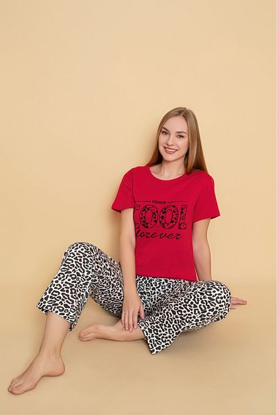 Sude HOMEWEAR Women's Short Sleeve Pajama Set