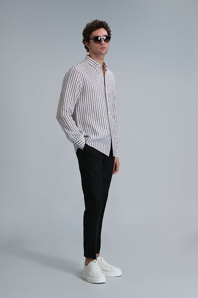 Lufian Ανδρικό μαύρο παντελόνι Chino Slim Fit Karl Sports
