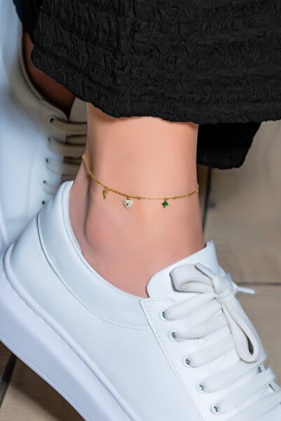 So CHIC... Aşk Anahtarı 18 Ayar Sarı Altın Kaplama 24 Cm Gümüş Kalp Halhal