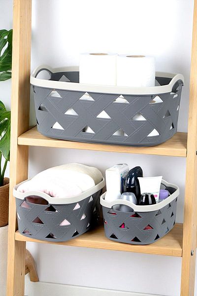 İronika 3-Piece Decorative Leather Look Cabinet Organizer Storage Box Kitchen Bathroom Organizer Basket Anthracite