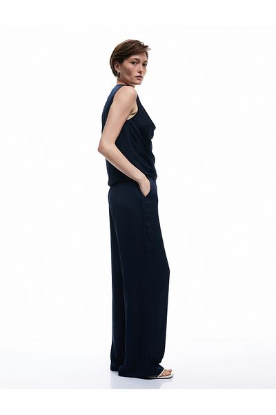 Koton Long Wide Leg Palazzo Satin Pants with Standard Waist Pockets