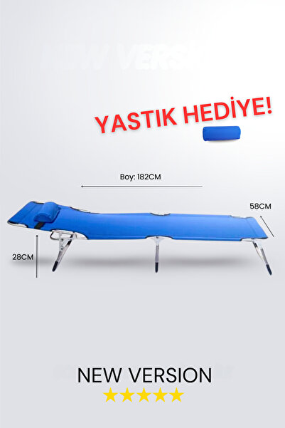 proger Ecm Mavi Katlanabilir Şezlong Kampet Plaj Yatağı-oxfort Yırtılmaz Kumaş, Paslanmaz Gövde (YASTIKLI)