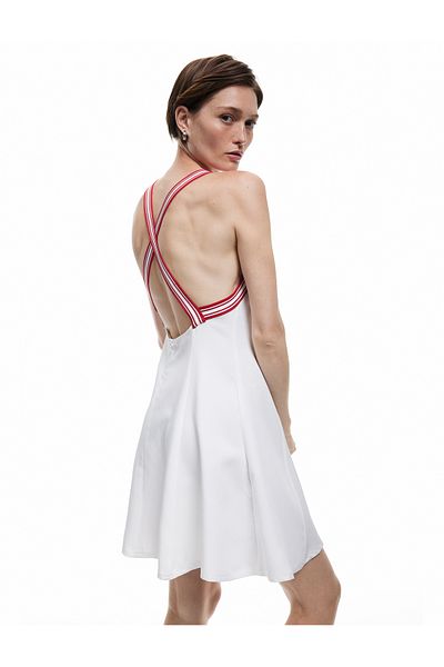 Koton Viscose Linen Blended Mini Dress with Cross Strap Detail on the Back