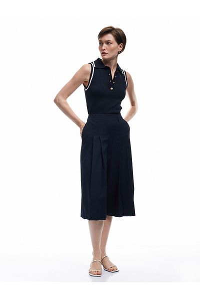 Koton Comfortable Fit Culotte Fabric Trousers with Pockets and Pleats