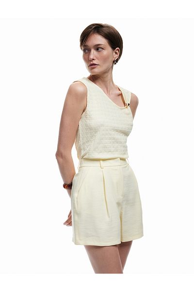 Koton Wrapped Fabric Asymmetrical Neckline Sleeveless Blouse with Metal Accessories