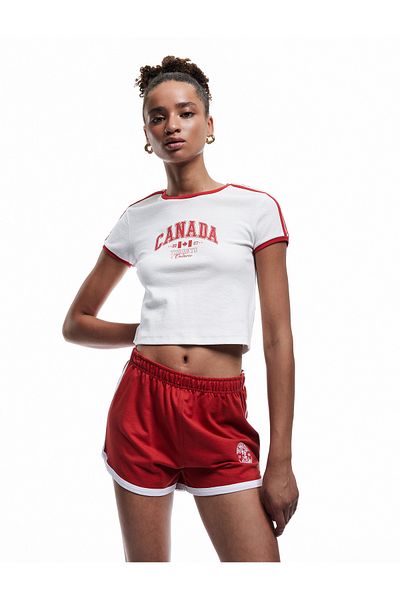 Koton College Embroidered Lace up Waist Mini Shorts