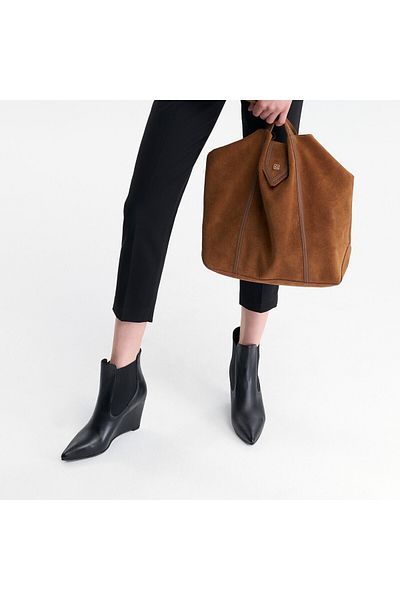Desa Azalea Black Women's Elastic Heeled Leather Boots