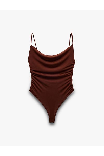 Koton Flared Collar Slim Fit Draped Strap Snap Body