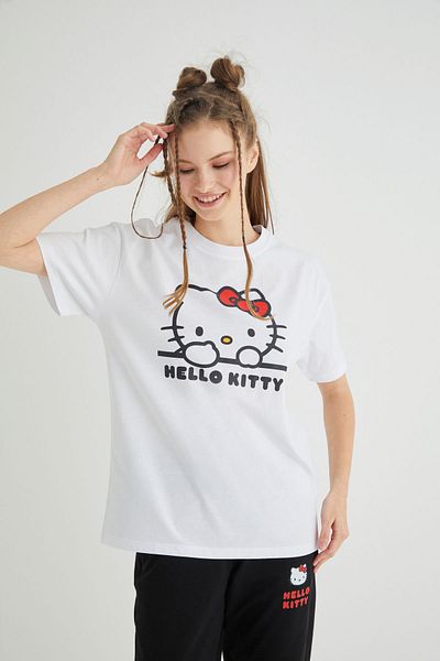 Hello Kitty Αδειοδοτημένο εμπριμέ Basic Λευκό T-shirt Relaxed