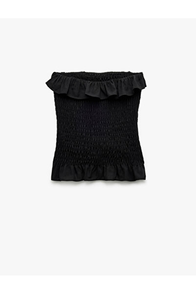 Koton Cotton Ruffled Gipeli Strapless Neckline Sleeveless Crop Blouse
