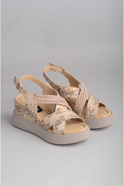 SEÇ KUNDURA SEÇ 25107901 SANDALE CU TOC CU PANĂ PIELE VERITĂ (Toc: 7,5 cm, platformă: 2,5 cm) ȘARPE AUR