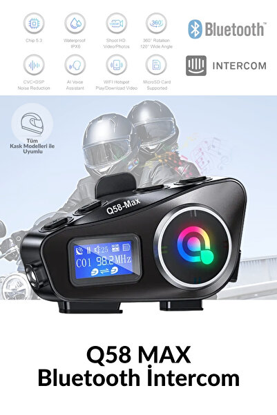 howear Q58 Max Led Ekranlı Motosiklet Kask Uyumlu Kulaklık Intercom Led Işıklı Kask Bluetooth Kulaklık