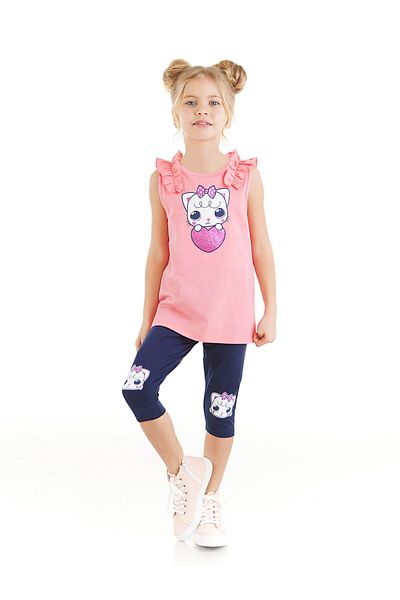 Denokids Kätzchen-Mädchen-T-Shirt-Strumpfhosen-Set