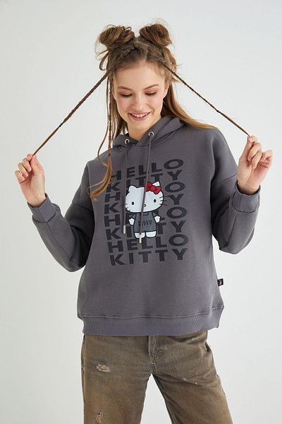 Hello Kitty Licensed Printed Hooded Thick Fit Sweatshirt