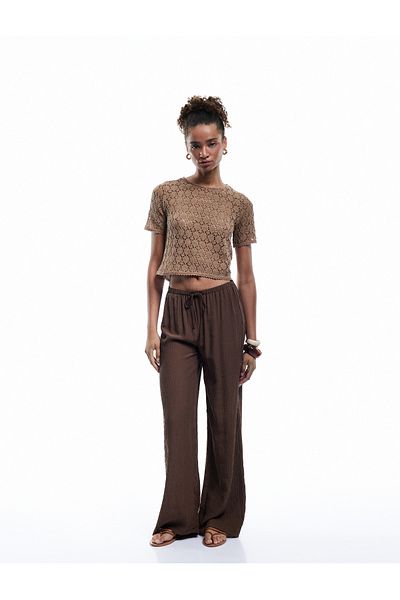 Koton Crochet Short Sleeve Crew Neck T-Shirt