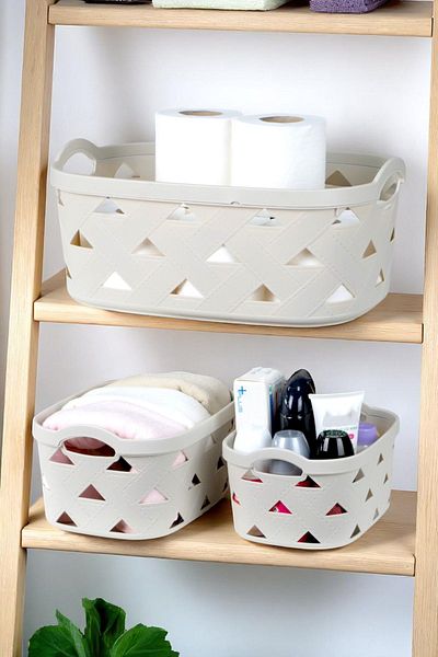 İronika 3-Piece Decorative Leather Look Closet Organizer Storage Box Kitchen Bathroom Organizer Basket Cream