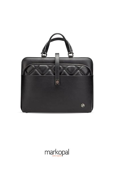 MORCA Quilted Women's Briefcase Laptop Bag - 14" and 15.6" Black Compatible Compartment
