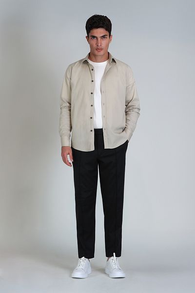 Lufian Ανδρικό πουκάμισο Ferla Beige Slim Fit - Basic