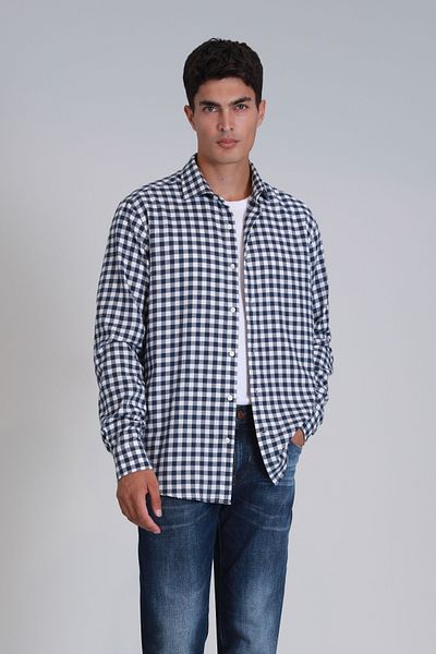 Lufian Мъжка тениска Madrid - Slim Fit в тъмносиня, базова
