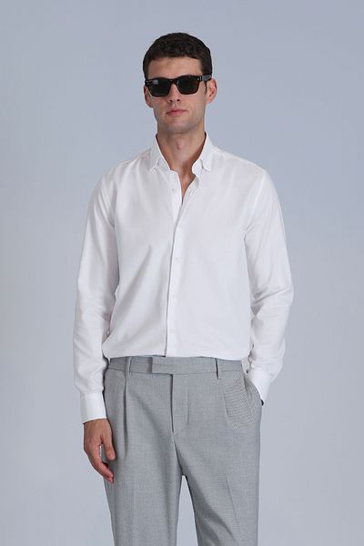 Lufian Cămașă de bază albă Slim Fit Barka pentru bărbați