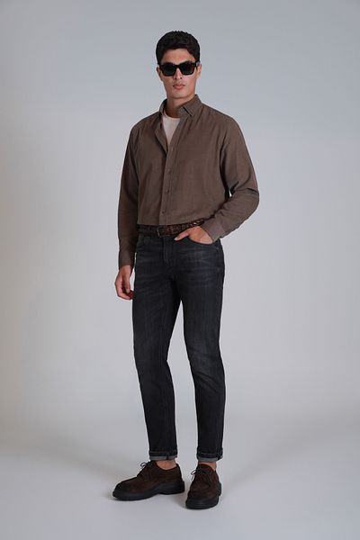 Lufian Ανδρικό πουκάμισο Slim Fit Water - Sand Color Basic Model