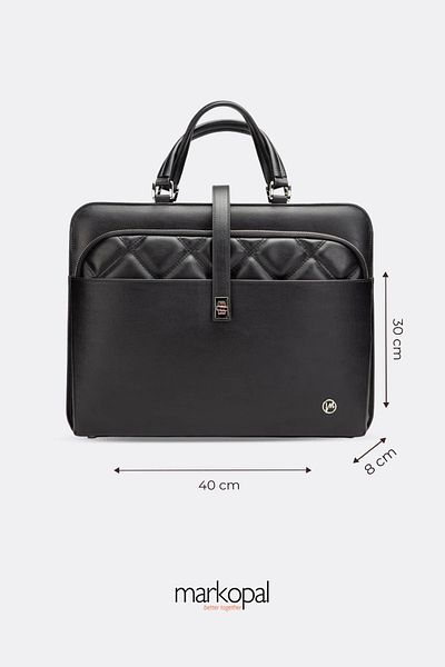 MORCA Quilted Women's Briefcase Laptop Bag - 14" and 15.6" Black Compatible Compartment