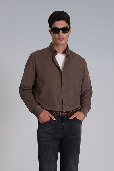 Lufian Ανδρικό πουκάμισο Slim Fit Water - Sand Color Basic Model