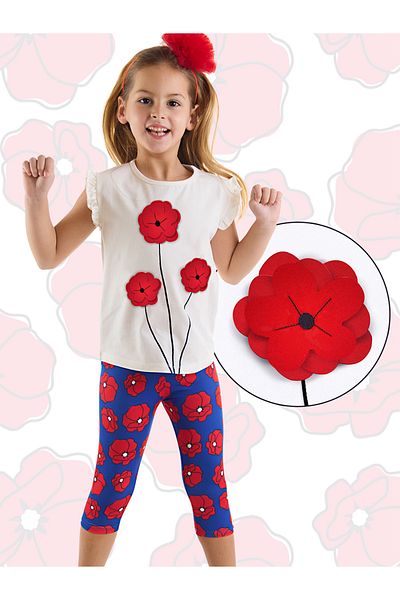 MSHB&G Rüschen-Set mit rotem Mohnblumen-Sommer-T-Shirt und Leggings für Mädchen