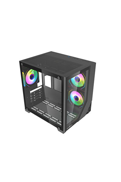 Strong Shadow Siyah 3x 120mm ARGB Fanlı mATX Akvaryum Gaming Bilgisayar Kasası (Powersız)