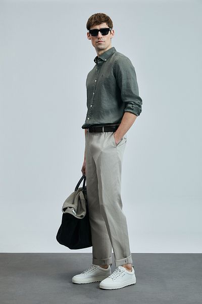 Lufian Мъжка ленена риза Pitaya Comfort Fit Khaki