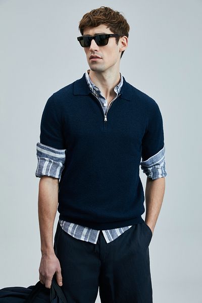 Lufian Ανδρικό βαμβακερό πουλόβερ Aren Navy Blue