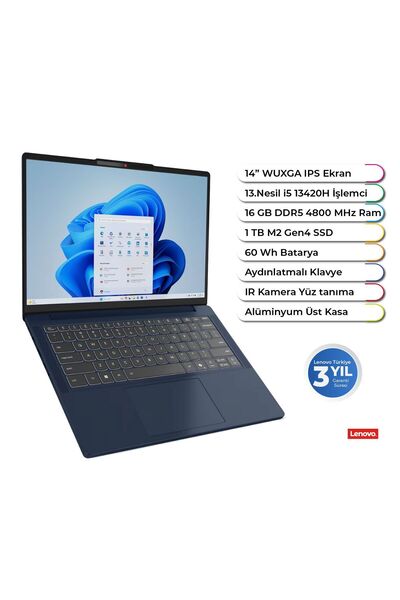 LENOVO IdeaPad Slim 3 14IRH10 Intel i5 13420H DDR5 16GB 1 TB Freedos 14 Inç A...