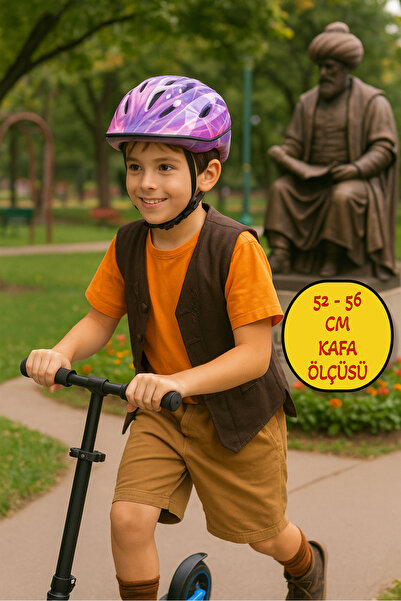 TOYFEST Bisiklet Kaykay Paten Scooter Için Koruyucu Kask - Mor Desenli (52 - ...