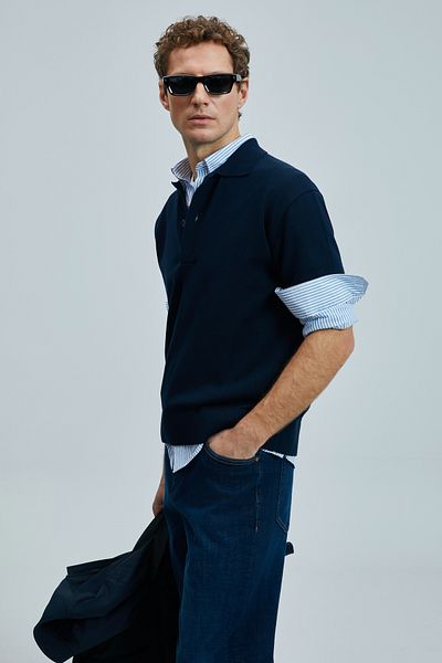 Lufian Ανδρικό βαμβακερό πουλόβερ Fresh Navy Blue
