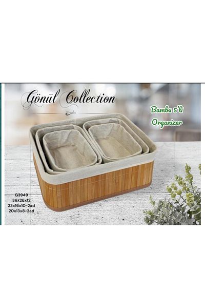 Kitchen Pembelia 5-Piece Bamboo Basket - Natural Lined, Multi-Purpose Storage Box - Bathroom, Cosmetics, Kitchen Closet Organizatori