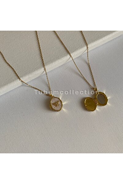 COLLECTİON Mini melek gigürlü kapaklı aynalı fotoğraf koyulabilir kolye