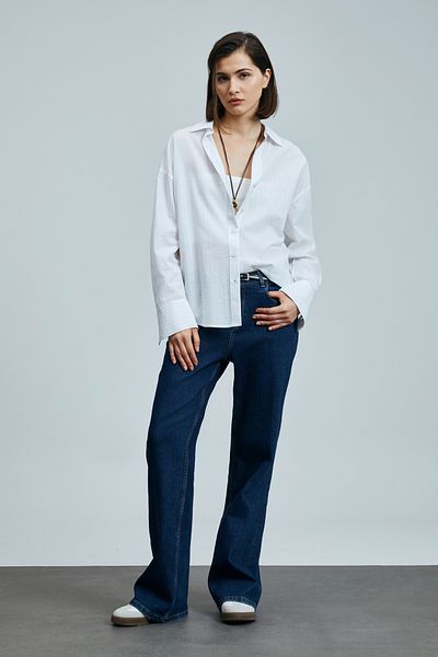 Lufian Zeynep Kuşak Blue Cotton Shirt