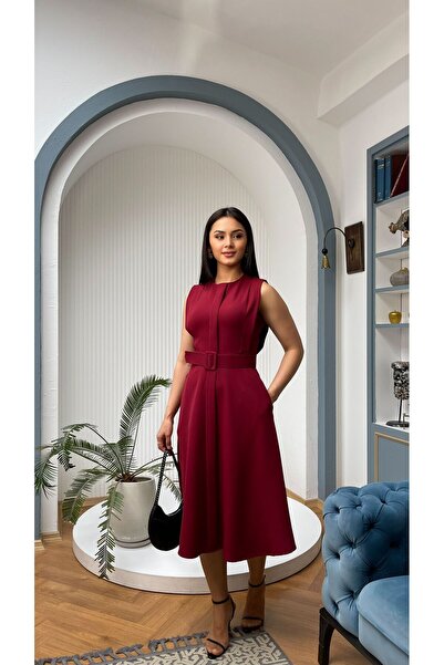 Nida Boutique Κρεπ φόρεμα μίντι μήκους με μηδενική ζώνη με διπλή τσέπη