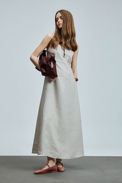 Lufian Selene Women's Strap Linen Dress Beige