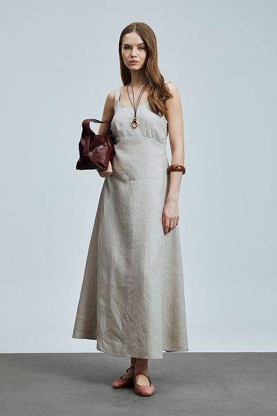 Lufian Selene Women's Strap Linen Dress Beige