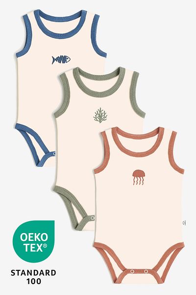Luppinos Ocean 3-Piece 100% Cotton Embroidered Baby Undershirt Set