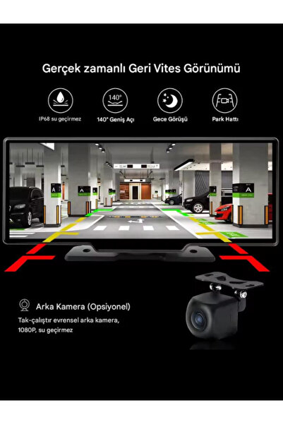 SONREİR 4k Carplay 128gb Araç İçi Güvenlik Kamerası 10.2'' Ekran Ön & Arka Kayıt Android & İPhone Uyumlu