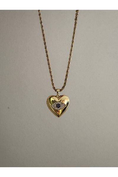 Petra Jeweils Evil Eye Bead Spiral Chain Heart Necklace