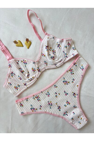 İNKO İÇ GİYİM Σετ σουτιέν με βαμβακερό καμιζόλα με λουλούδια (ΣΥΣΤΗΜΑ ΣΟΥΤΙΕΝ)